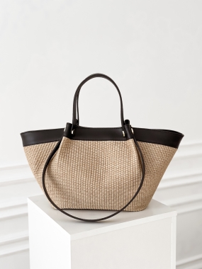 Torba Nantucket | skóra naturalna i raffia | czerń ♡