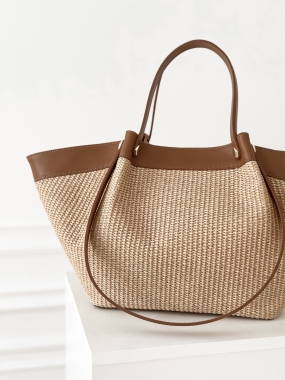Torba Nantucket | skóra naturalna i raffia | camel ♡