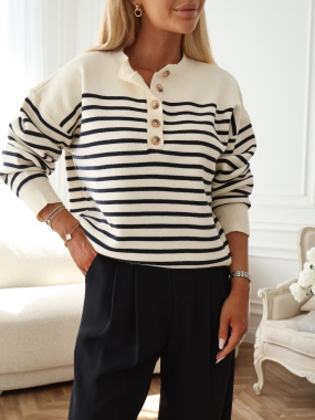 Bluza Adeline | dzianina | paski | crème et bleu marine ♡