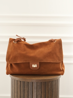 Torba Maxi Flap | skóra naturalna zamszowa | koniak ♡