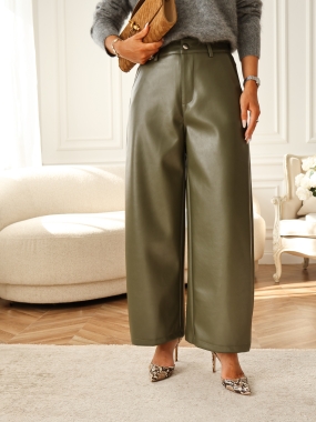 Spodnie Oslo | culotte | faux leather | olive ♡