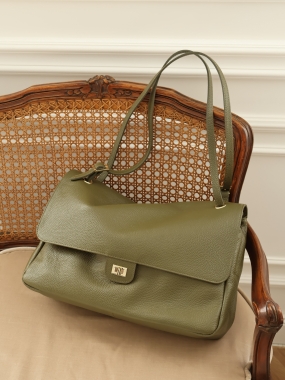 Torba Maxi Flap | skóra naturalna | olive ♡